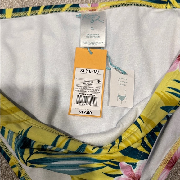 Kona Sol Yellow Leaf Print Bikini Bottom - Picture 4 of 7